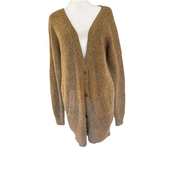 Free People Slouchy Oversized Tan Wool Alpaca Blend Grandpa Cardigan M - Picture 2 of 5